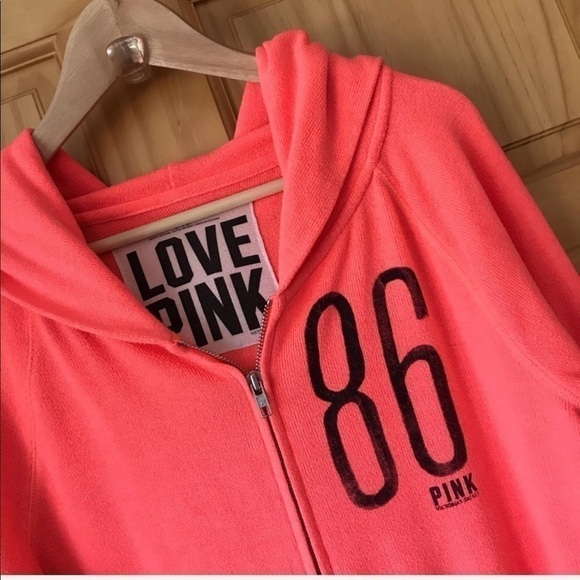𝅺Victoria’s Secret neon LOVE PINK zip front hoodie size small - Picture 3 of 10
